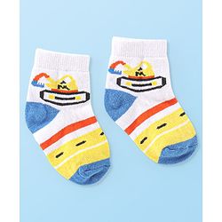 Cute Walk By Babyhug Anti Bacterial Cotton Rich Non Terry Ankle Length Socks Stripes & Car Deign Pack Of 5 - Multicolor