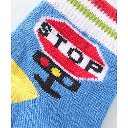 Cute Walk By Babyhug Anti Bacterial Cotton Rich Non Terry Ankle Length Socks Stripes & Car Deign Pack Of 5 - Multicolor
