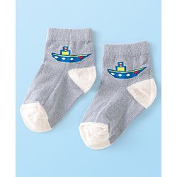 Cute Walk By Babyhug Anti-Bacterial Ankle Length Socks Boat & Stripes Design  Pack Of 5- Blue Grey & White