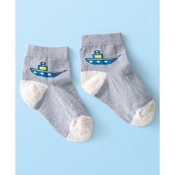 Cute Walk By Babyhug Anti-Bacterial Ankle Length Socks Boat & Stripes Design  Pack Of 5- Blue Grey & White