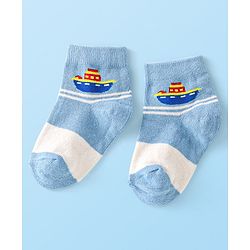 Cute Walk By Babyhug Anti-Bacterial Ankle Length Socks Boat & Stripes Design  Pack Of 5- Blue Grey & White