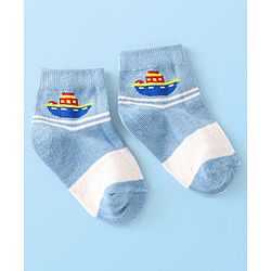 Cute Walk By Babyhug Anti-Bacterial Ankle Length Socks Boat & Stripes Design  Pack Of 5- Blue Grey & White