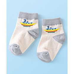 Cute Walk By Babyhug Anti-Bacterial Ankle Length Socks Boat & Stripes Design  Pack Of 5- Blue Grey & White
