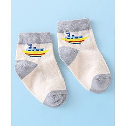 Cute Walk By Babyhug Anti-Bacterial Ankle Length Socks Boat & Stripes Design  Pack Of 5- Blue Grey & White