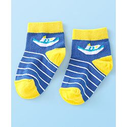 Cute Walk By Babyhug Anti-Bacterial Ankle Length Socks Boat & Stripes Design  Pack Of 5- Blue Grey & White