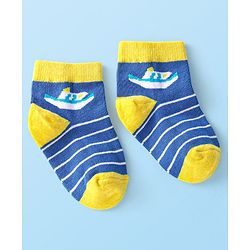 Cute Walk By Babyhug Anti-Bacterial Ankle Length Socks Boat & Stripes Design  Pack Of 5- Blue Grey & White
