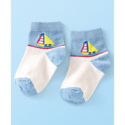 Cute Walk By Babyhug Anti-Bacterial Ankle Length Socks Boat & Stripes Design  Pack Of 5- Blue Grey & White