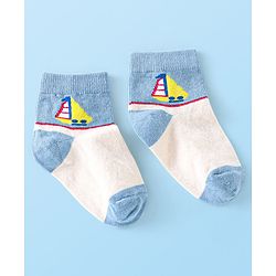 Cute Walk By Babyhug Anti-Bacterial Ankle Length Socks Boat & Stripes Design  Pack Of 5- Blue Grey & White