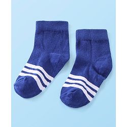 Cute Walk by Babyhug Cotton Blend Rich Non Terry Antibacterial Ankle Length Socks Striped Design Pack of 5 - Blue & White