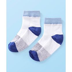 Cute Walk by Babyhug Cotton Blend Rich Non Terry Antibacterial Ankle Length Socks Striped Design Pack of 5 - Blue & White
