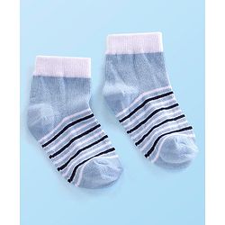 Cute Walk by Babyhug Cotton Blend Rich Non Terry Antibacterial Ankle Length Socks Striped Design Pack of 5 - Blue & White