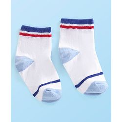 Cute Walk by Babyhug Cotton Blend Rich Non Terry Antibacterial Ankle Length Socks Striped Design Pack of 5 - Blue & White