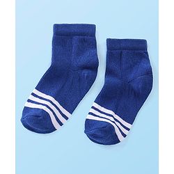 Cute Walk by Babyhug Cotton Blend Rich Non Terry Antibacterial Ankle Length Socks Striped Design Pack of 5 - Blue & White