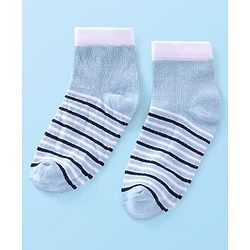 Cute Walk by Babyhug Cotton Blend Rich Non Terry Antibacterial Ankle Length Socks Striped Design Pack of 5 - Blue & White