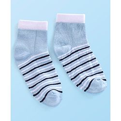 Cute Walk by Babyhug Cotton Blend Rich Non Terry Antibacterial Ankle Length Socks Striped Design Pack of 5 - Blue & White
