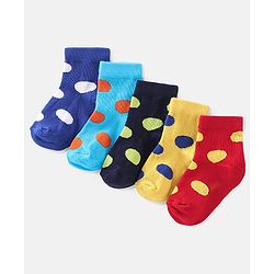 Cute Walk by Babyhug Cotton Blend Rich Non Terry Antibacterial Ankle Length Socks Polka Dots Design Pack of 5 - Multicolour
