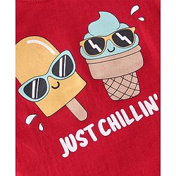 Babyhug Cotton Knit Sleeveless T-Shirt with Ice Cream Graphic Print - Red