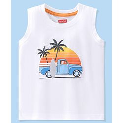 Babyhug 100% Cotton Sleeveless T-Shirt Tropical Print - White