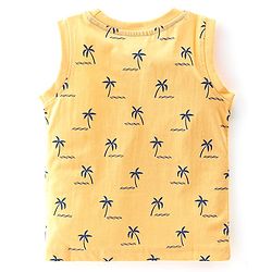 Babyhug Cotton Knit Sleeveless T-Shirt Tree Text & Stripe Print Pack of 3- Blue Red & Yellow
