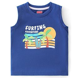 Babyhug Cotton Knit Sleeveless T-Shirt Tree Text & Stripe Print Pack of 3- Blue Red & Yellow
