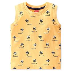 Babyhug Cotton Knit Sleeveless T-Shirt Tree Text & Stripe Print Pack of 3- Blue Red & Yellow