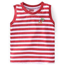 Babyhug Cotton Knit Sleeveless T-Shirt Tree Text & Stripe Print Pack of 3- Blue Red & Yellow