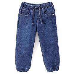 Babyhug Full Length  With Stretch Denim Joggers Solid Colour  - Dark Blue
