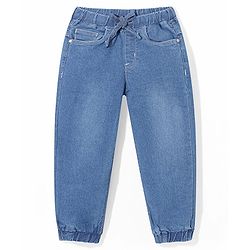 Babyhug Full Length with Stretch Denim Joggers Solid Colour - Medium Blue