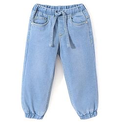 Babyhug Full Length  With Stretch Denim Joggers Solid Colour  - Light Blue