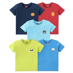 Babyhug Cotton Knit Half Sleeves Lion Printed T-Shirts Pack of 5 - Multicolour