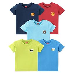 Babyhug Cotton Knit Half Sleeves Lion Printed T-Shirts Pack of 5 - Multicolour