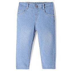Babyhug Full Length Solid Color Denim Jeans With Stretch - Light Blue
