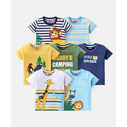 Babyhug 100% Cotton Knit Half Sleeves T-Shirts with Lion & Bear Graphics Pack of 7- Multicolour