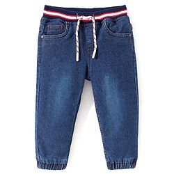 Babyhug Denim Full Length Ribbed Waist  Washed  Jogger - Dark Blue