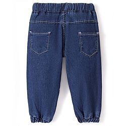 Babyhug Denim Full Length Joggers with Stretch- Dark Blue