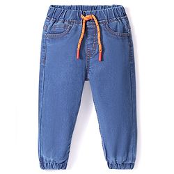 Babyhug Denim Full Length Joggers with Stretch - Medium Blue