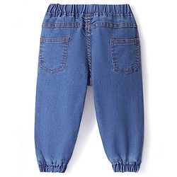 Babyhug Denim Full Length Joggers with Stretch - Medium Blue