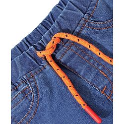 Babyhug Denim Full Length Joggers with Stretch - Medium Blue