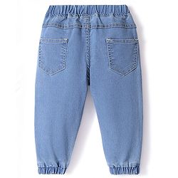 Babyhug Denim Full Length Joggers with Stretch - Medium Blue