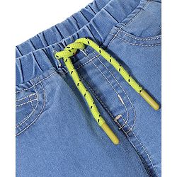 Babyhug Denim Full Length Joggers with Stretch - Medium Blue