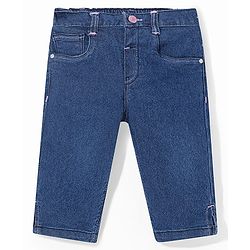 Babyhug Denim Washed Stretchable Capris - Dark Blue