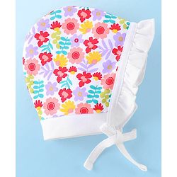 Babyhug 100% Cotton Caps Floral Print Pack of 2 - White & Yellow