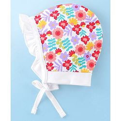 Babyhug 100% Cotton Caps Floral Print Pack of 2 - White & Yellow