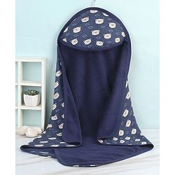 Babyhug Terry Knit Hooded Towel & Wrappers Teddy Print L 76 x B 76 cm - Blue
