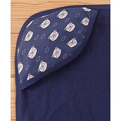 Babyhug Terry Knit Hooded Towel & Wrappers Teddy Print L 76 x B 76 cm - Blue