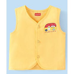 Babyhug 100% Cotton Sleeveless Front Open Jhabla Camp Theme Print Pack Of 3 - Yellow & White