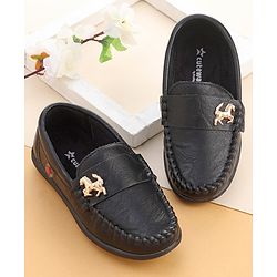 Cute Walk by Babyhug Slip On Loafer Shoes with Horse Applique- Black