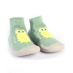 Cute Walk by Babyhug Solid Color Socks Shoe with Caterpillar Design - Green