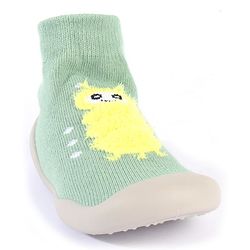 Cute Walk by Babyhug Solid Color Socks Shoe with Caterpillar Design - Green