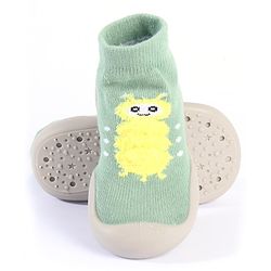 Cute Walk by Babyhug Solid Color Socks Shoe with Caterpillar Design - Green